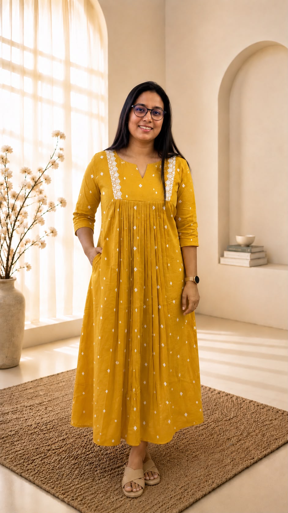 Mustard Yellow Handloom Cotton Kurti