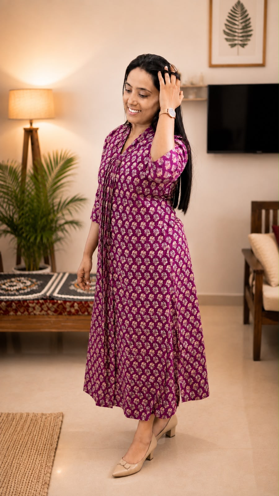 Front pleated Printed Cotton Kurti