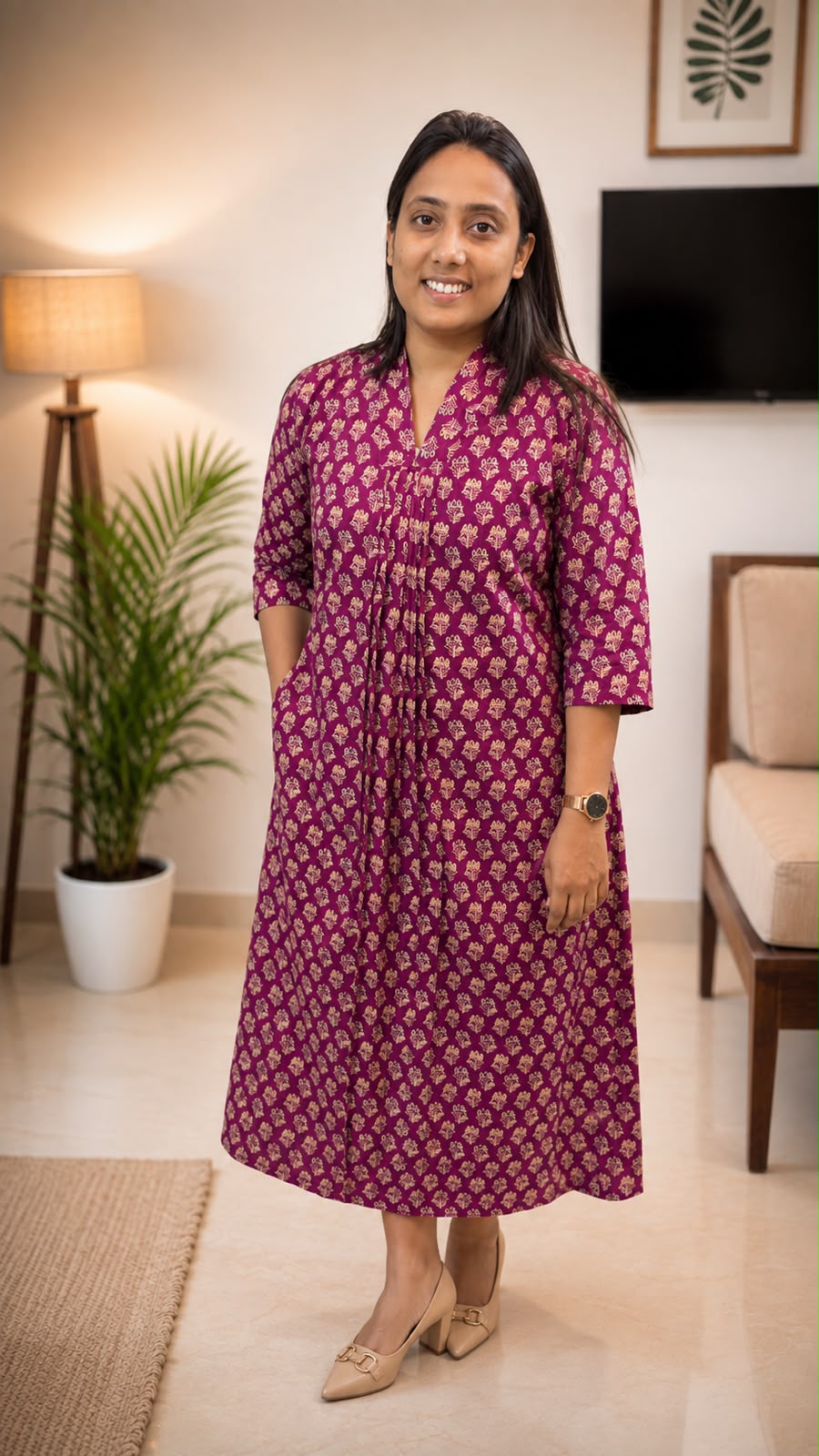 Front pleated Printed Cotton Kurti