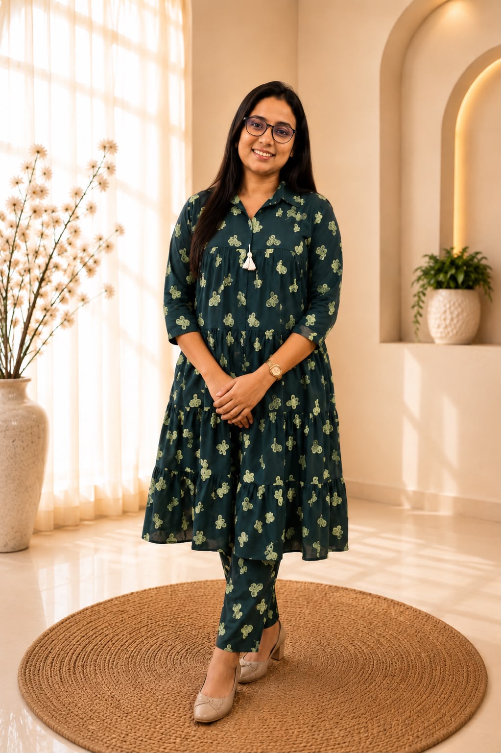 Teal Green Printed Cotton Co-ord Set